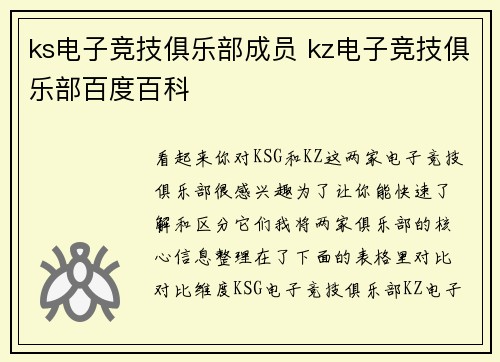 ks电子竞技俱乐部成员 kz电子竞技俱乐部百度百科